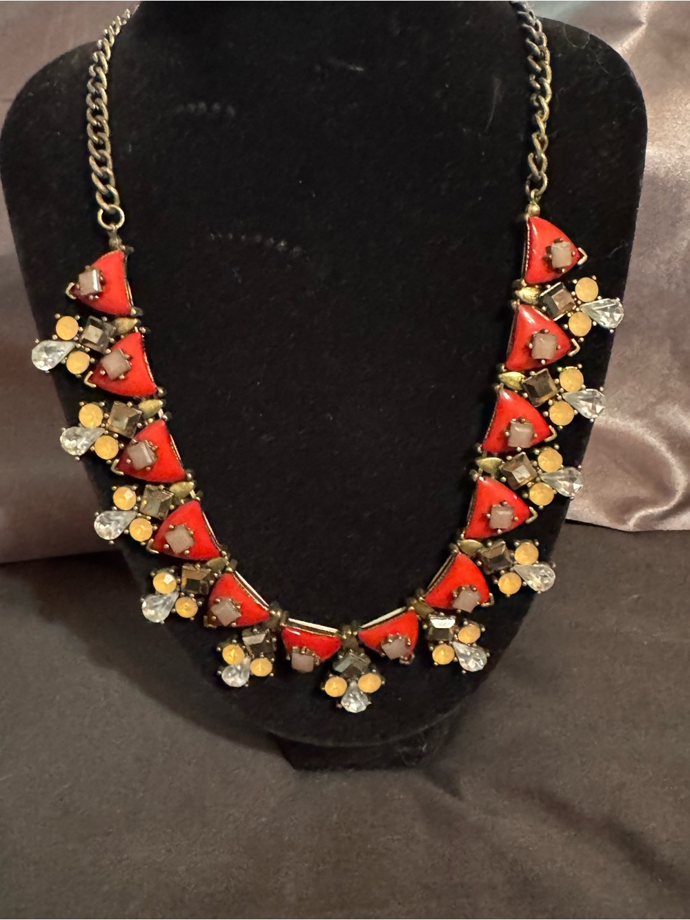 Bold Red/Orange Statement Necklace with Crystal Accents